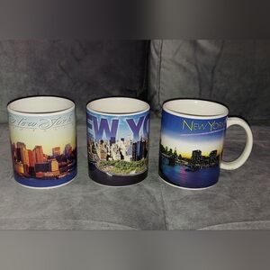 VINTAGE NEW YORK CITY 3 COFFE MUGS BUNDLE MANHATTAN SKYLINES & WATERFRONTS NWOT